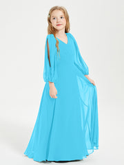 Robes de Demoiselle d'Honneur Junior à Manches Longues Modestes Piscine