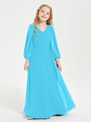 Robes de Demoiselle d'Honneur Junior à Manches Longues Modestes Piscine