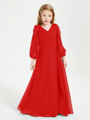 Robes de Demoiselle d'Honneur Junior à Manches Longues Modestes Rouge