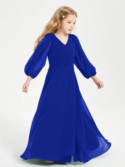 Robes de Demoiselle d'Honneur Junior à Manches Longues Modestes Bleu Royale