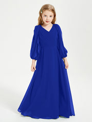 Robes de Demoiselle d'Honneur Junior à Manches Longues Modestes Bleu Royale