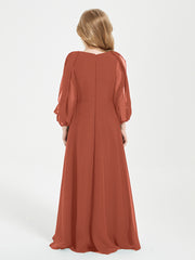 Robes de Demoiselle d'Honneur Junior à Manches Longues Modestes Rouille