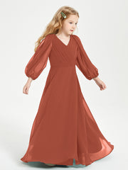 Robes de Demoiselle d'Honneur Junior à Manches Longues Modestes Rouille