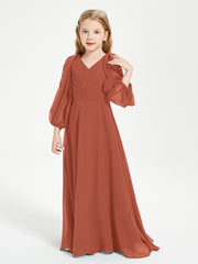 Robes de Demoiselle d'Honneur Junior à Manches Longues Modestes Rouille
