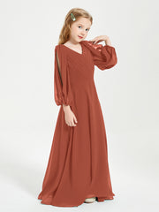 Robes de Demoiselle d'Honneur Junior à Manches Longues Modestes Rouille
