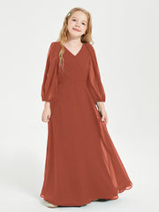 Robes de Demoiselle d'Honneur Junior à Manches Longues Modestes Rouille