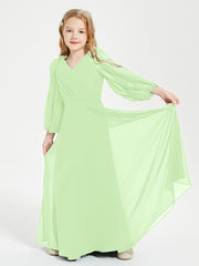 Robes de Demoiselle d'Honneur Junior à Manches Longues Modestes Sauge