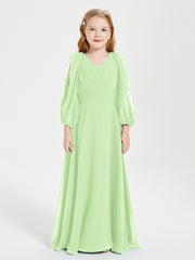 Robes de Demoiselle d'Honneur Junior à Manches Longues Modestes Sauge