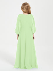 Robes de Demoiselle d'Honneur Junior à Manches Longues Modestes Sauge