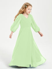 Robes de Demoiselle d'Honneur Junior à Manches Longues Modestes Sauge