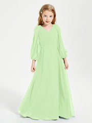 Robes de Demoiselle d'Honneur Junior à Manches Longues Modestes Sauge