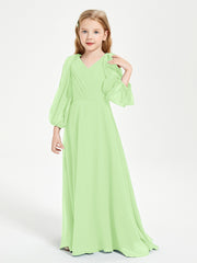 Robes de Demoiselle d'Honneur Junior à Manches Longues Modestes Sauge