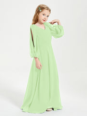Robes de Demoiselle d'Honneur Junior à Manches Longues Modestes Sauge