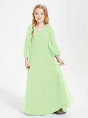 Robes de Demoiselle d'Honneur Junior à Manches Longues Modestes Sauge