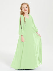 Robes de Demoiselle d'Honneur Junior à Manches Longues Modestes Sauge