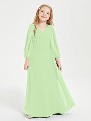 Robes de Demoiselle d'Honneur Junior à Manches Longues Modestes Sauge