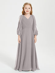 Robes de Demoiselle d'Honneur Junior à Manches Longues Modestes Argent