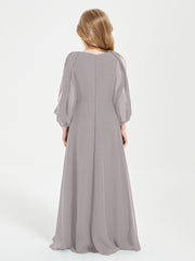 Robes de Demoiselle d'Honneur Junior à Manches Longues Modestes Argent