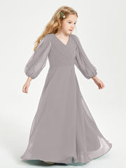 Robes de Demoiselle d'Honneur Junior à Manches Longues Modestes Argent