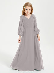 Robes de Demoiselle d'Honneur Junior à Manches Longues Modestes Argent