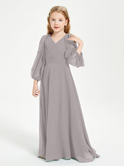Robes de Demoiselle d'Honneur Junior à Manches Longues Modestes Argent