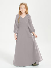 Robes de Demoiselle d'Honneur Junior à Manches Longues Modestes Argent