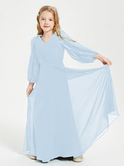 Robes de Demoiselle d'Honneur Junior à Manches Longues Modestes Bleu Ciel