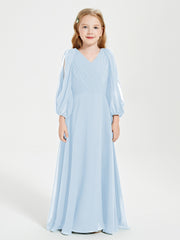 Robes de Demoiselle d'Honneur Junior à Manches Longues Modestes Bleu Ciel