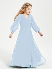 Robes de Demoiselle d'Honneur Junior à Manches Longues Modestes Bleu Ciel