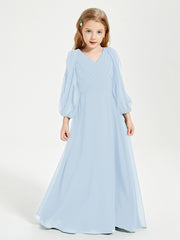 Robes de Demoiselle d'Honneur Junior à Manches Longues Modestes Bleu Ciel