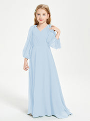 Robes de Demoiselle d'Honneur Junior à Manches Longues Modestes Bleu Ciel