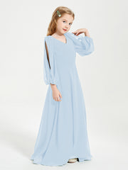 Robes de Demoiselle d'Honneur Junior à Manches Longues Modestes Bleu Ciel