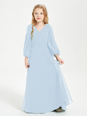 Robes de Demoiselle d'Honneur Junior à Manches Longues Modestes Bleu Ciel