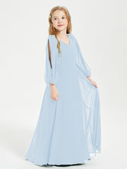 Robes de Demoiselle d'Honneur Junior à Manches Longues Modestes Bleu Ciel