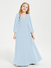 Robes de Demoiselle d'Honneur Junior à Manches Longues Modestes Bleu Ciel