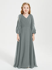 Robes de Demoiselle d'Honneur Junior à Manches Longues Modestes Gris Acier