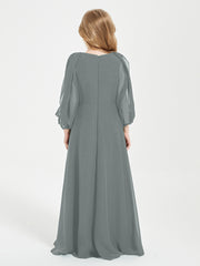 Robes de Demoiselle d'Honneur Junior à Manches Longues Modestes Gris Acier