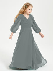 Robes de Demoiselle d'Honneur Junior à Manches Longues Modestes Gris Acier