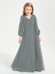 Robes de Demoiselle d'Honneur Junior à Manches Longues Modestes Gris Acier