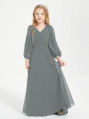 Robes de Demoiselle d'Honneur Junior à Manches Longues Modestes Gris Acier