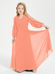 Robes de Demoiselle d'Honneur Junior à Manches Longues Modestes Crépuscule