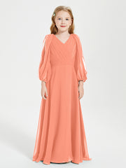 Robes de Demoiselle d'Honneur Junior à Manches Longues Modestes Crépuscule