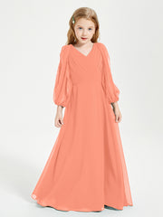 Robes de Demoiselle d'Honneur Junior à Manches Longues Modestes Crépuscule