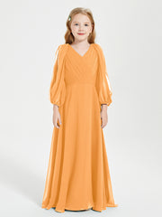Robes de Demoiselle d'Honneur Junior à Manches Longues Modestes Mandarine