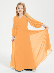 Robes de Demoiselle d'Honneur Junior à Manches Longues Modestes Mandarine