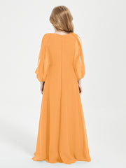 Robes de Demoiselle d'Honneur Junior à Manches Longues Modestes Mandarine