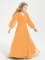 Robes de Demoiselle d'Honneur Junior à Manches Longues Modestes Mandarine