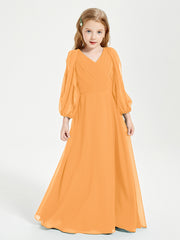 Robes de Demoiselle d'Honneur Junior à Manches Longues Modestes Mandarine