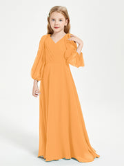 Robes de Demoiselle d'Honneur Junior à Manches Longues Modestes Mandarine