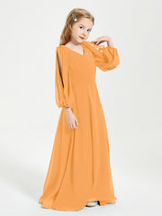 Robes de Demoiselle d'Honneur Junior à Manches Longues Modestes Mandarine